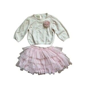 First Impressions Toddler Girl Sweater &Ballerina Tulle skirt In Pink 24 Months